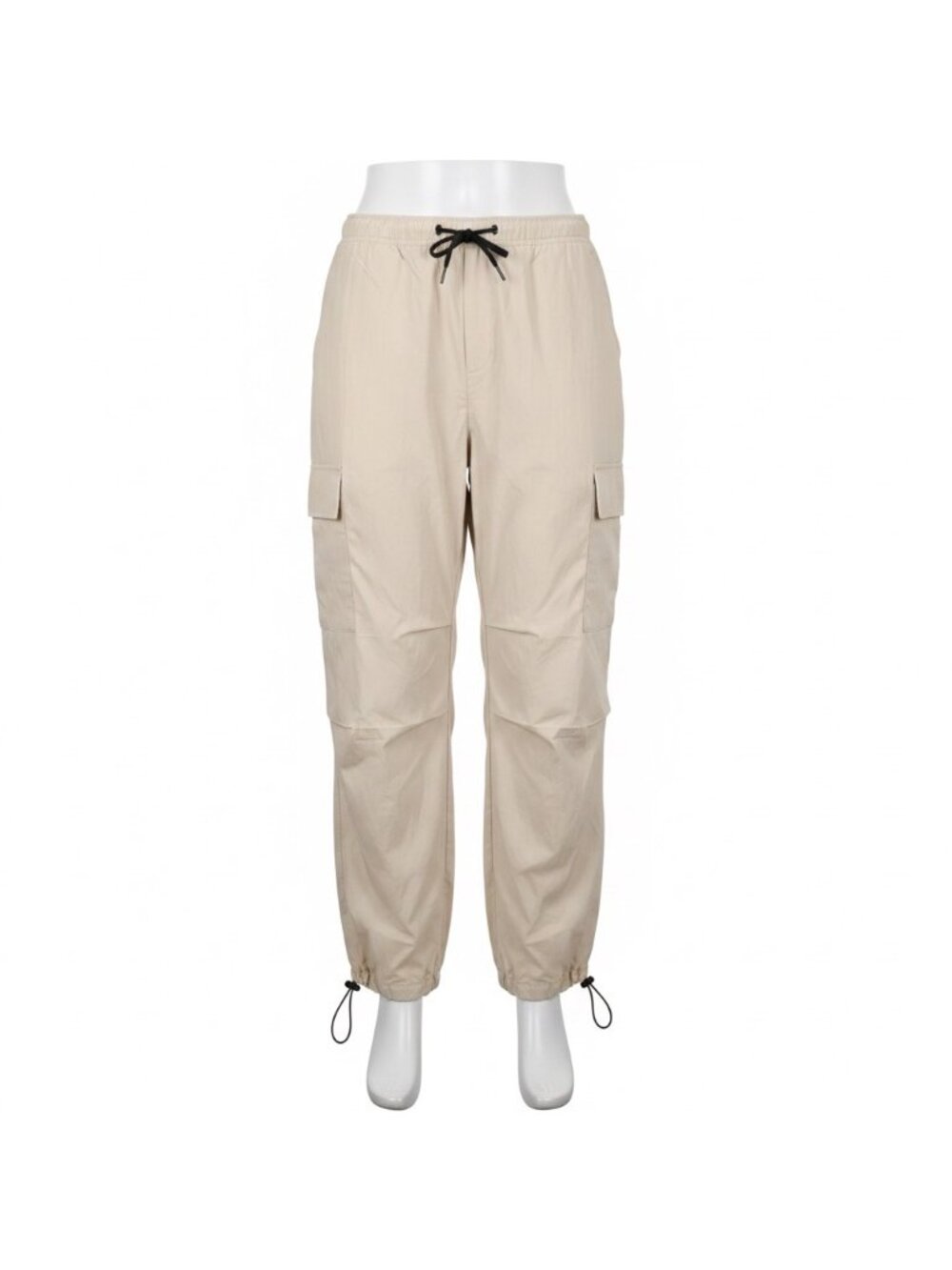 Ader Women Beige Cargo Pants With Adjustable Drawstring Waist & Cuffs Size S